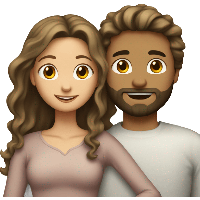 Brunette girl with wavy hair hugging blond boy whit a beard lovingly couple emoji