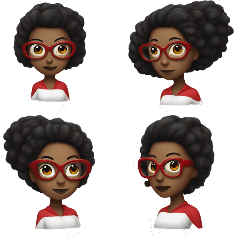 spider-woman, black afro hair, red glasses emoji