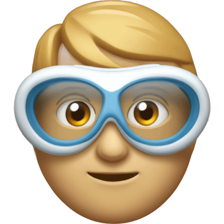 swimming goggles with red frame，cat-eye or spindle-like form， curved oval shape emoji