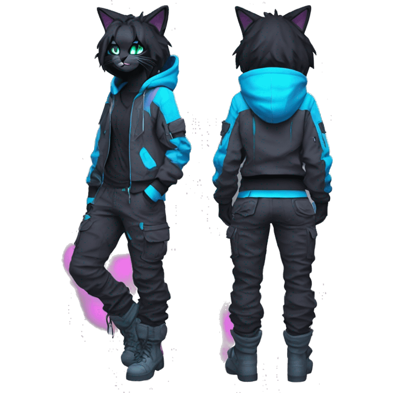 Edgy Anthro cool pretty colorful dark cat-fursona techwear cargo pants hoodie emoji