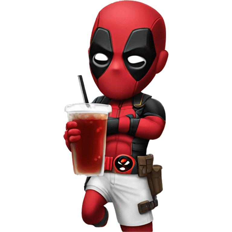 Deadpool holding a drink emoji