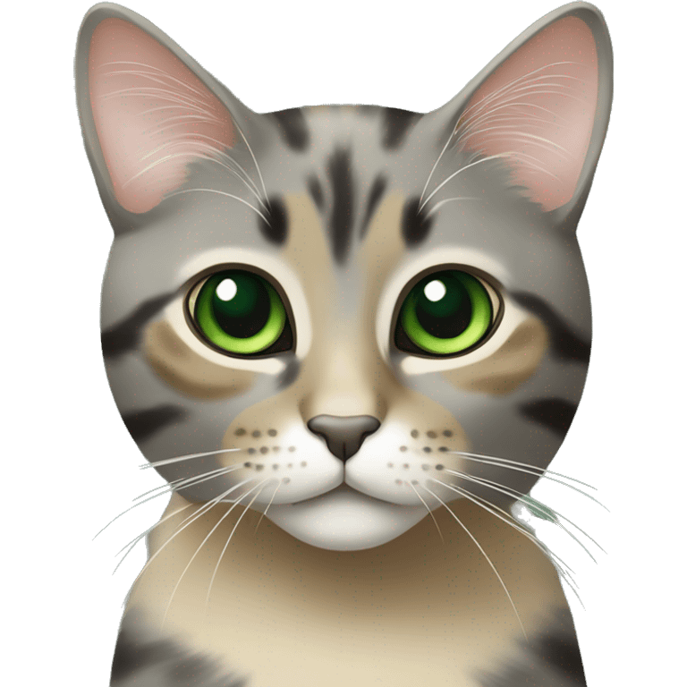 grey and beige tortoiseshell cat with green eyes emoji