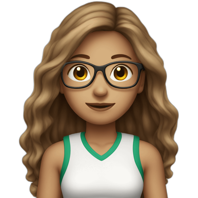 White skin long brown hair girl with eyeglasses playing tennis emoji