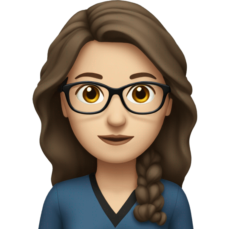 Italian Female teacher with long brown hair and blue eyes with black glasses emoji