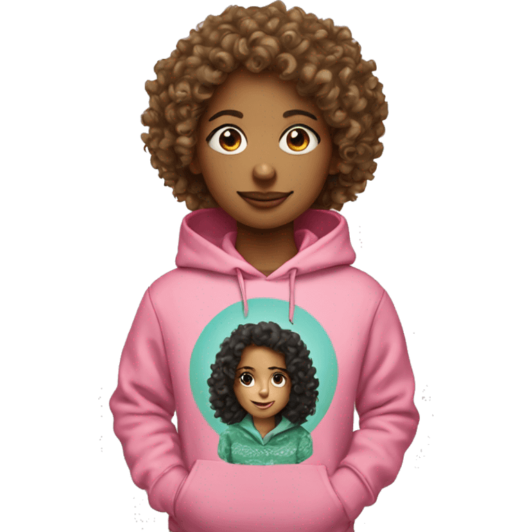 Curly headed girl with pink Christmas hoodie  emoji