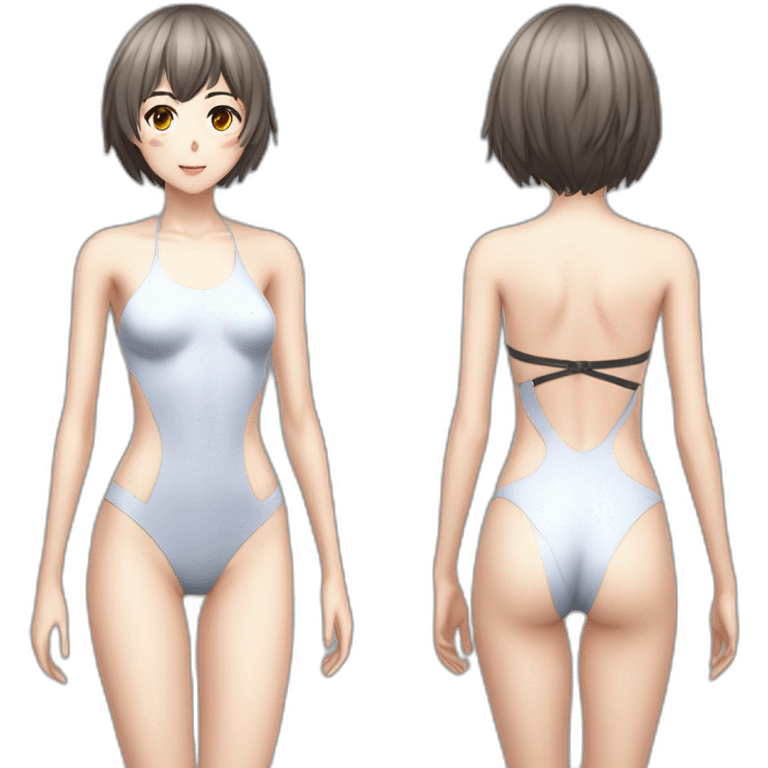 realistic full body rei ayanami nue short hair teen back and front views bikini emoji