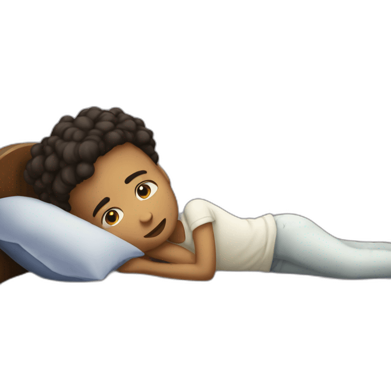 A boy and lay down on the bed sadly emoji