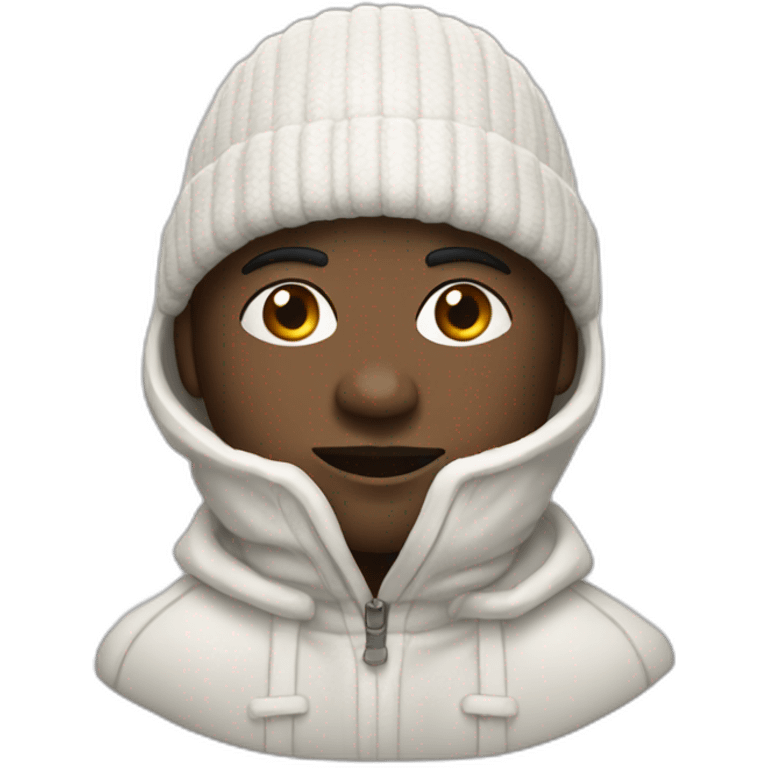 A black man wearing a white balclava adorned with short white wool threads emoji