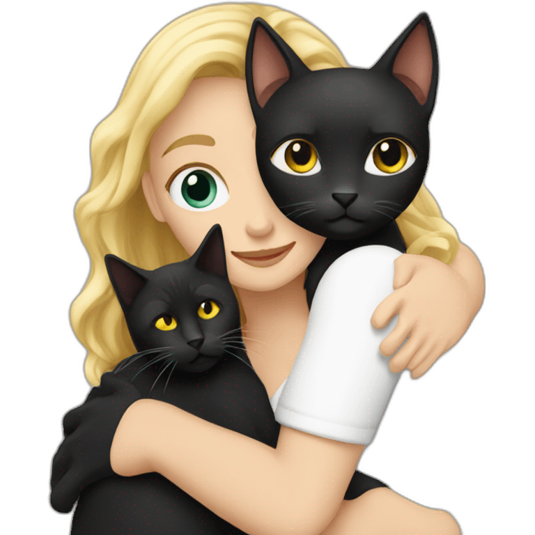 blond woman and black cat hug emoji