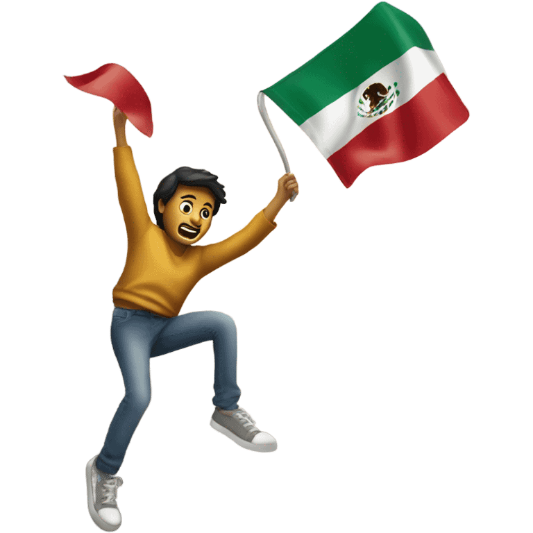 Someone holding a Mexican flag jumping over a wall emoji