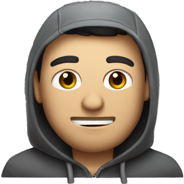 hombre con buzo y capucha con una macbook emoji