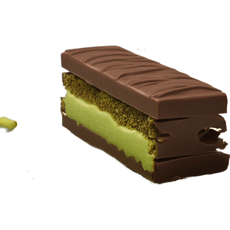 Thick chocolate bar spilt in half filled with pistachio cream and shredded philo dough  emoji