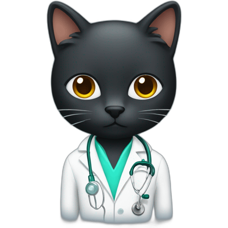 Black cat doctor with lab coat and injection emoji