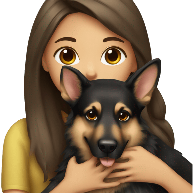 Brunette girl with long hair kissing German shepherd dog  emoji