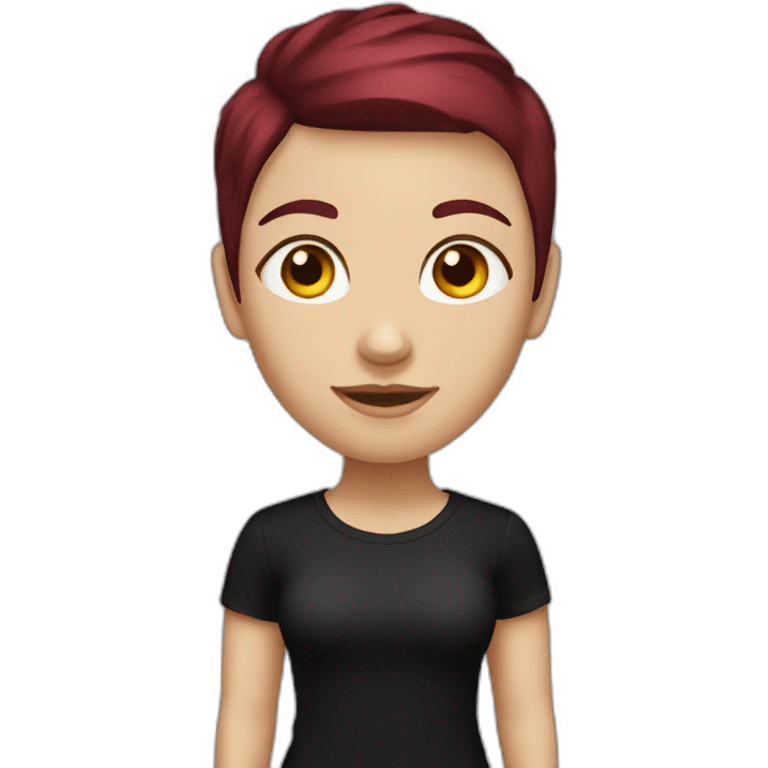 a white girl with burgundy short hair in a black T-shirt emoji