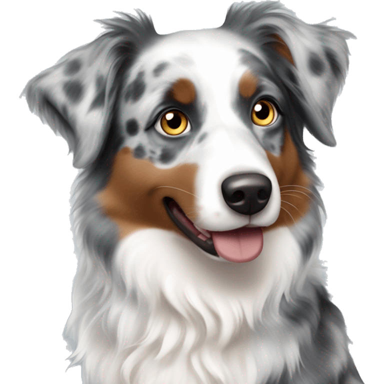 A miniature australian shepherd breed, blue merle color, one blue eye and one brown eye emoji