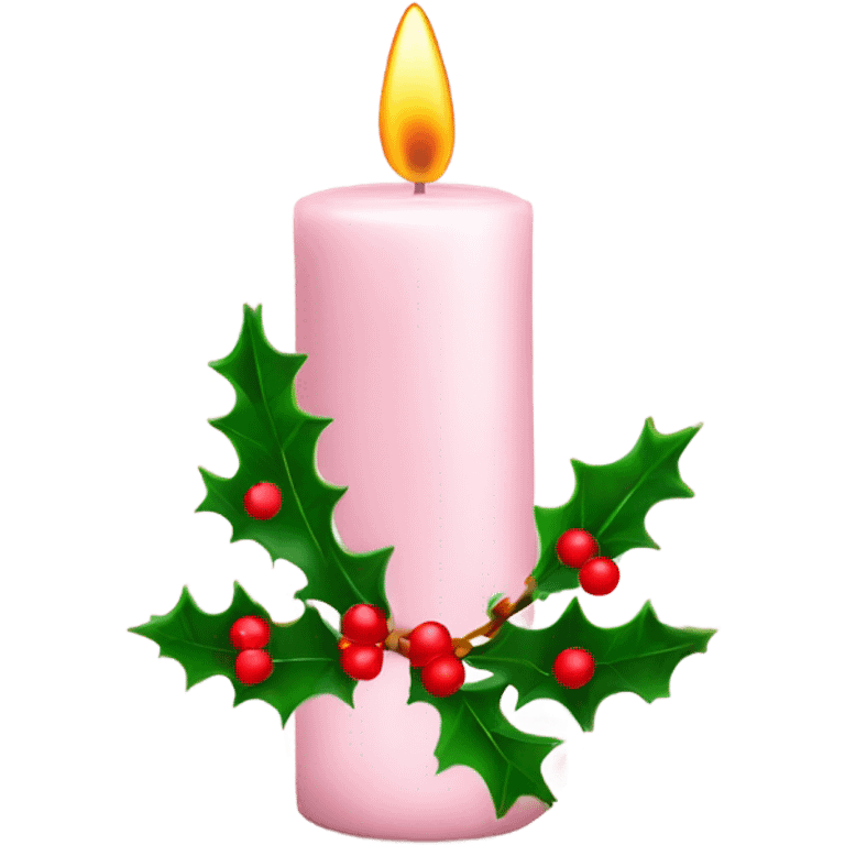 pale pink christmas candle with holly with words Merry Christmas  emoji