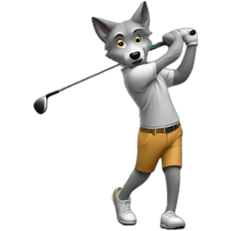 Wolf swinging a golf club emoji