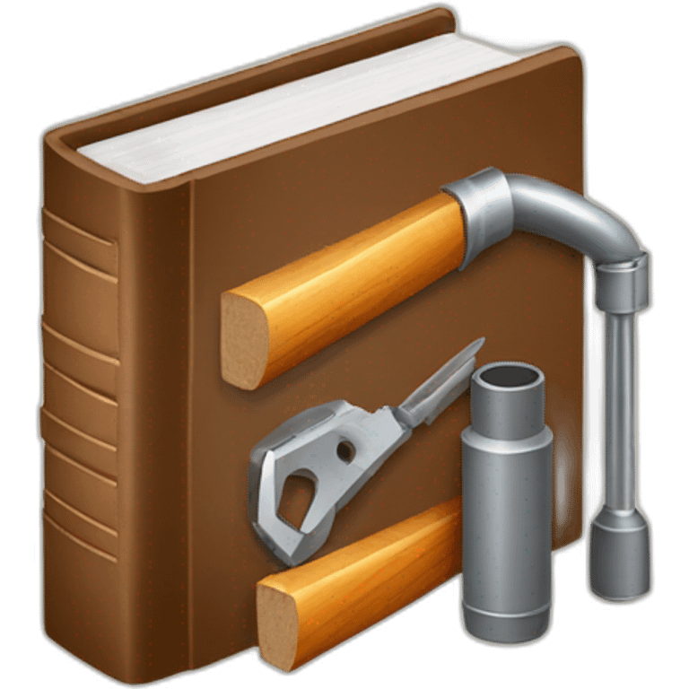 isometric thick BOOK with picture of wood, welder, tools emoji