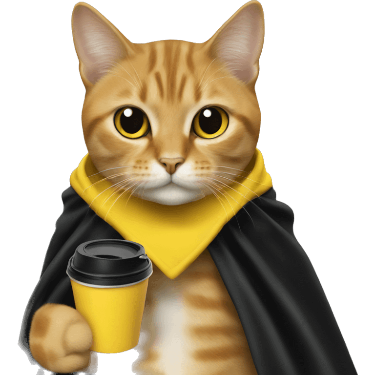 Cat drink to  coffee,  black and yellow cape emoji