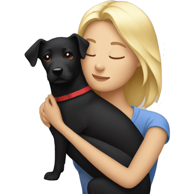 Cuddling with Black dog as a blond white woman emoji