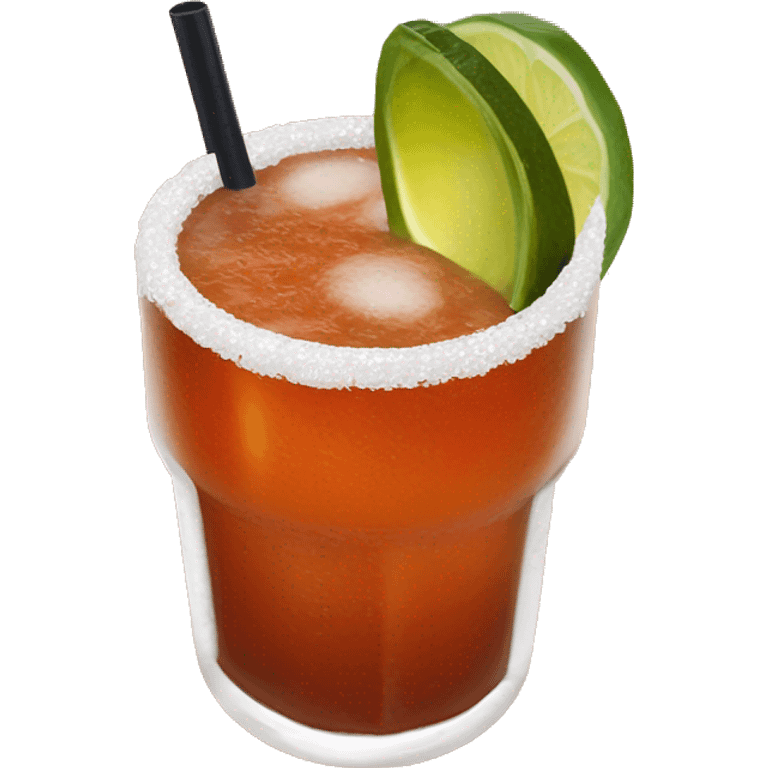 Michelada with a Tajín rim and olive garnish emoji