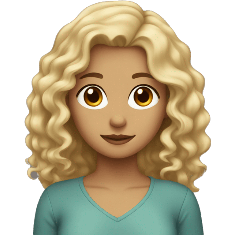 girl with wavy hair with blonde and brown strikes, brown eyes,  emoji