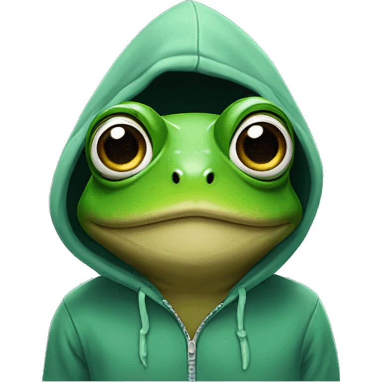 A frog wearing a hoodie emoji