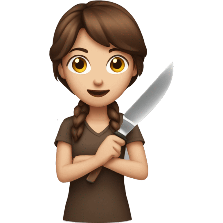 brown hair girl holding knife emoji emoji