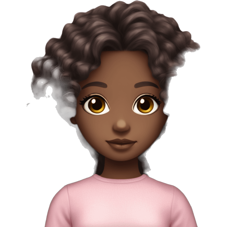 Chocolate brown doll eyes, black curly hair, feminine, pink, black girl angelic beauty emoji