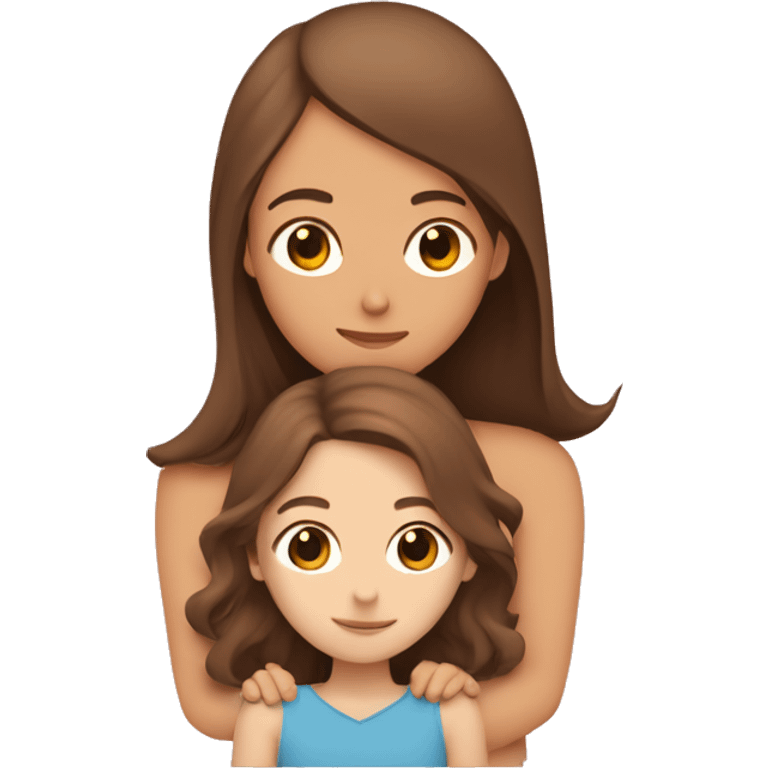 girl with brown short hair hugging a girl with brown long hair with hearts surrounding them emoji