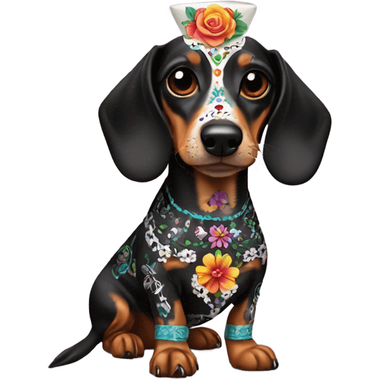 Dachshund with Mexican sugar skull emoji