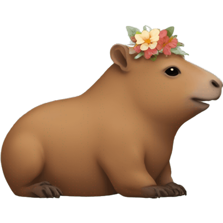 Capibara with flowers on it's head emoji