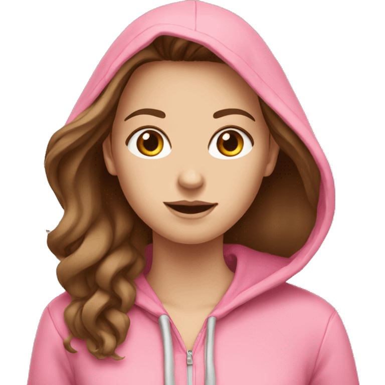 White girl with brown hair in a pink hoodie emoji