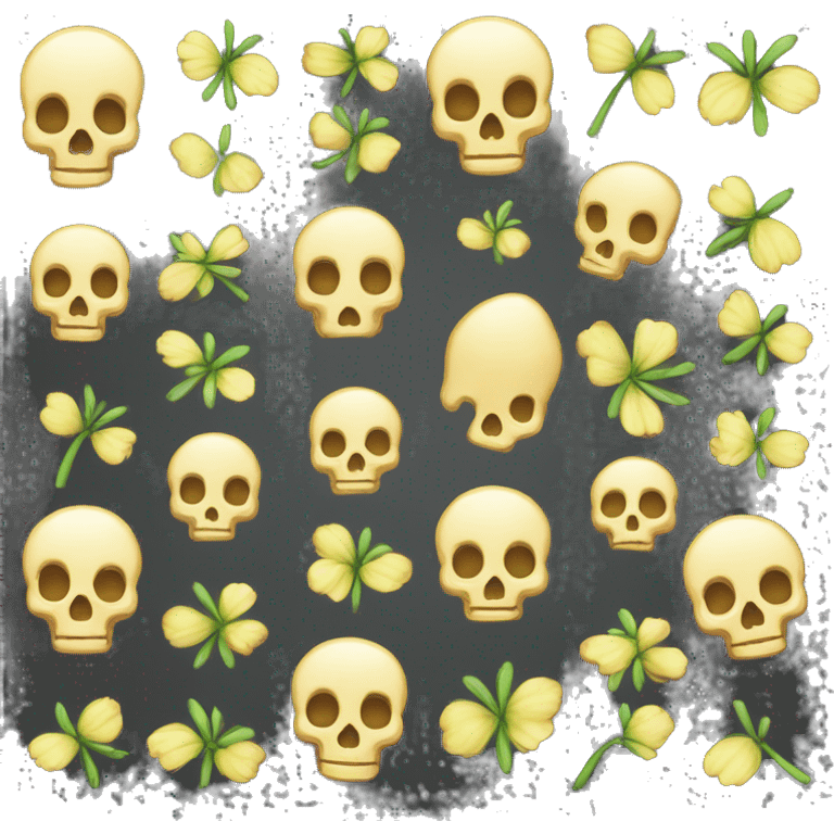 Tete de mort fleure feuille noir sombre  emoji