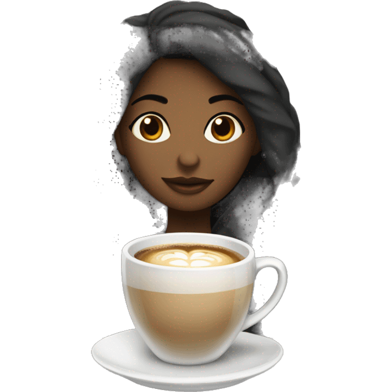 Black hair girl in with a blanket and a latté coffe emoji