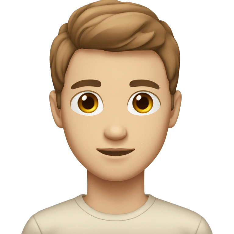 Young man, Brown eyes, small nose, white skin, Brown straight hair, beige white shirt  emoji