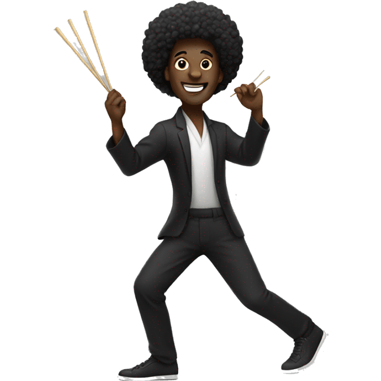 black man with afro holding chopsticks dancing emoji