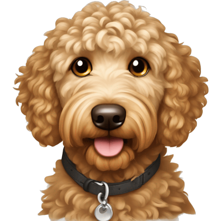 Goldendoodle-Shorthair, Mowhawk Curly top brown eye long eye-lashed short-fur male goldendoodle sweetie dog emoji