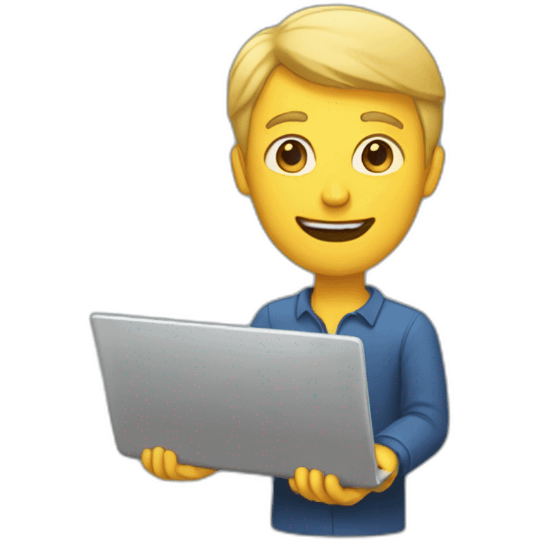 man holding up laptop screen emoji