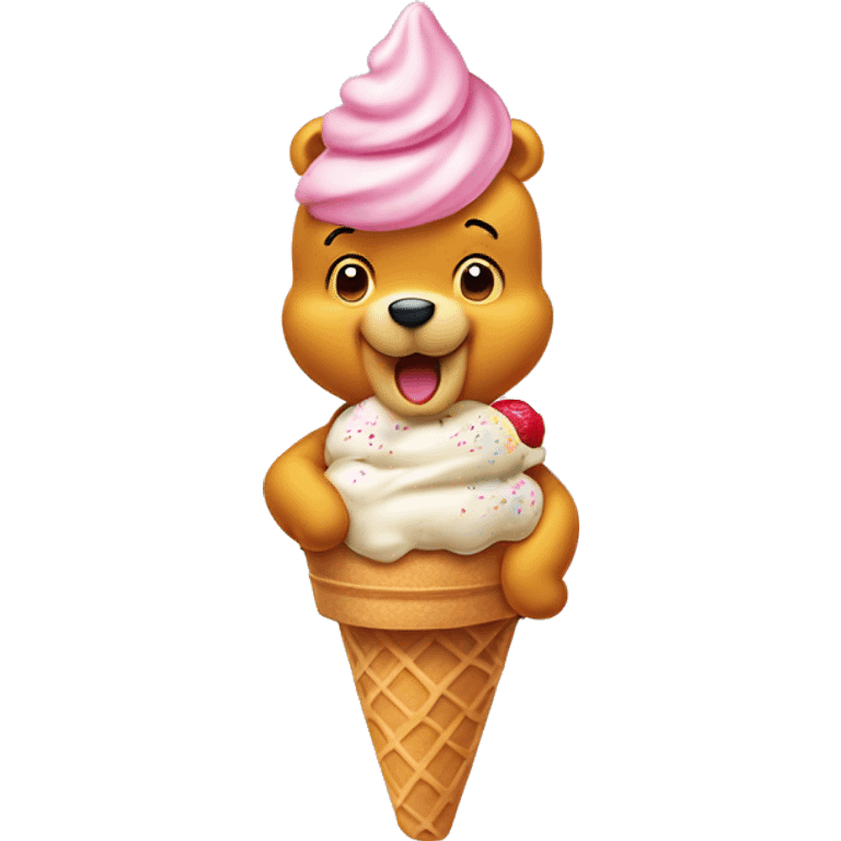 Winnie Pooh with ice cream emoji