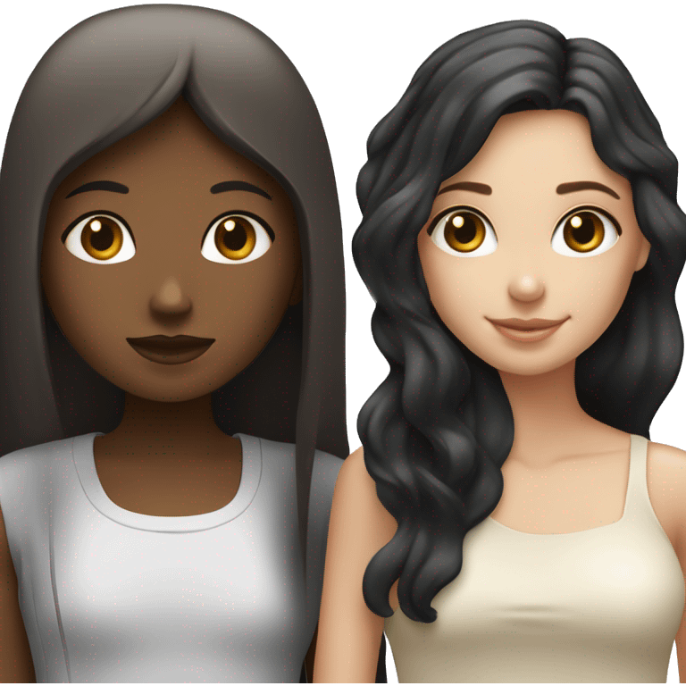 Tan girl with curly black hair next to white girl with long straight hair ￼ emoji