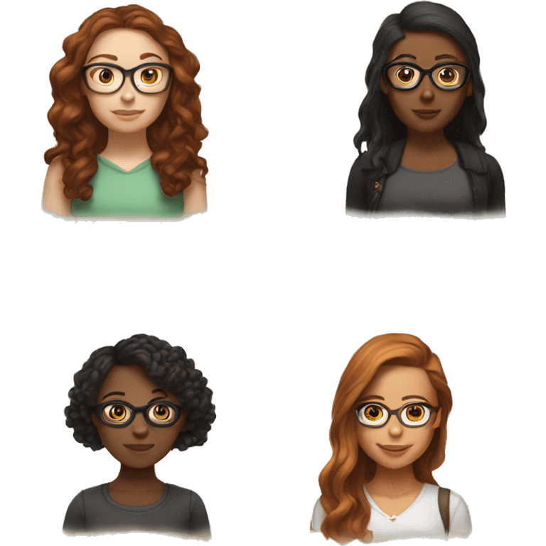 Two girl one with red brown hair and light skin and glasses the other one with dark brown hair and tanned skin emoji