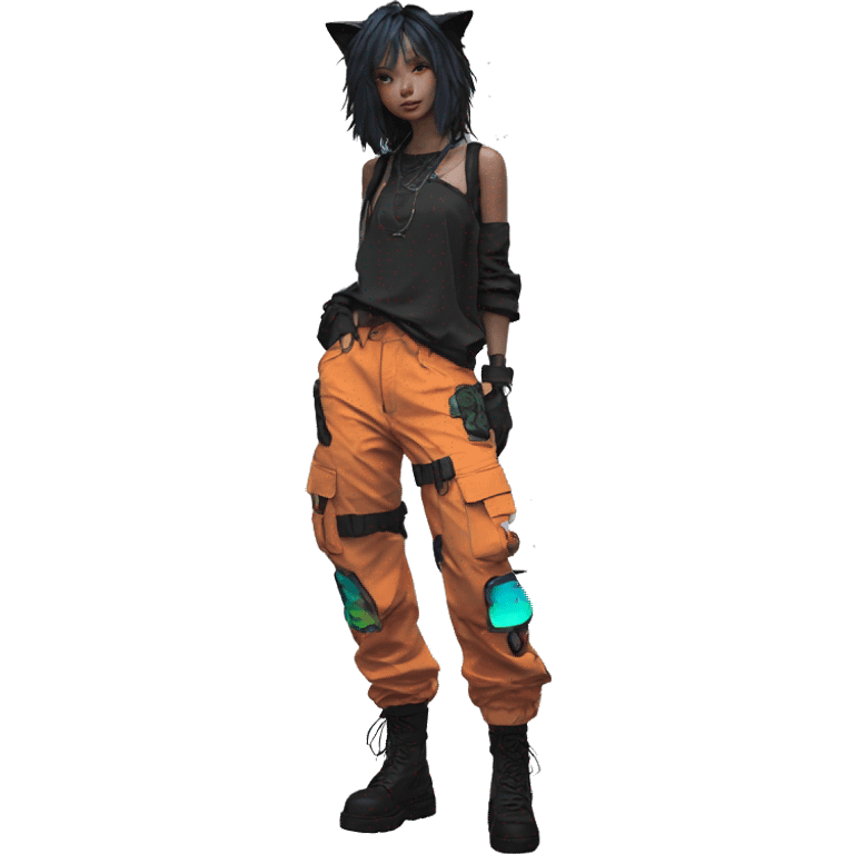 Edgy Anthro cool pretty colorful dark cat-fursona techwear cargo pants emoji