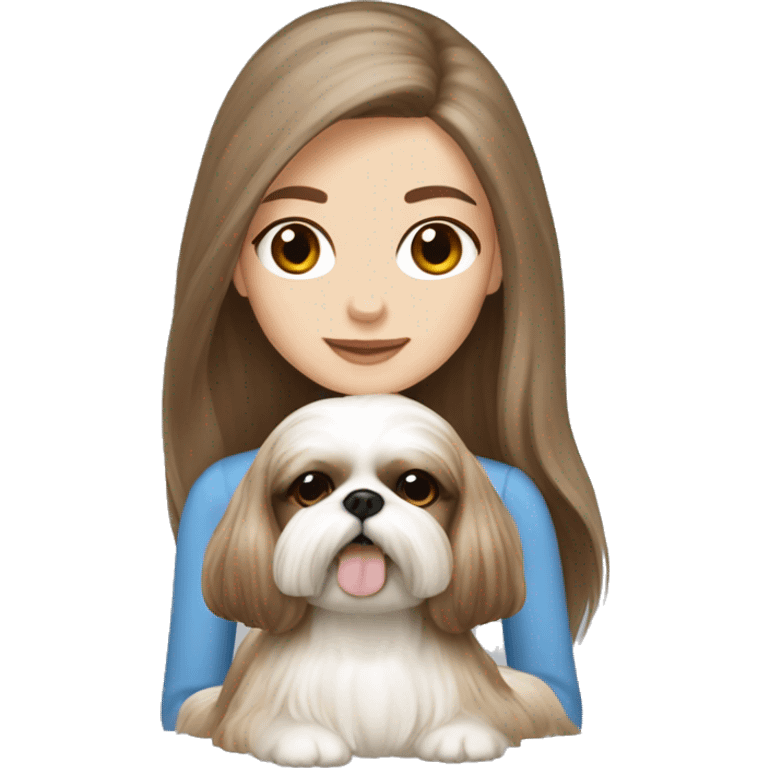 brown long hair pale skin girl with cream colored shih tzu  emoji