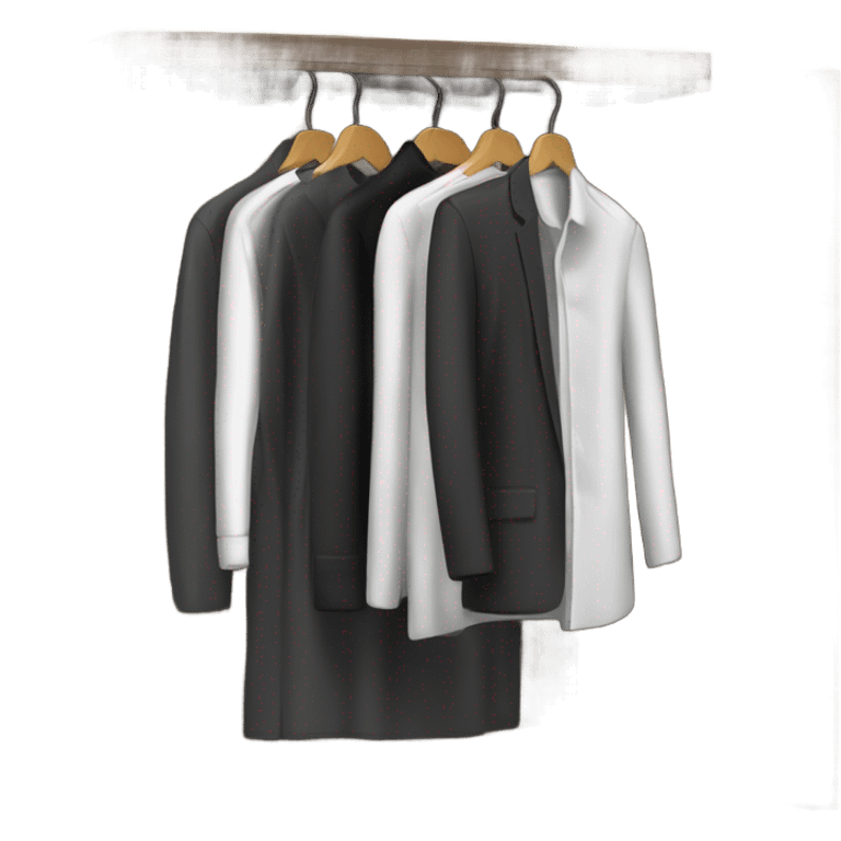 Design an emoji-style icon of an open wardrobe with clothes hanging inside. Include details like a wooden frame, hangers, and black clothing items such as shirts or any other clothing . Use a clean and minimalistic design. emoji