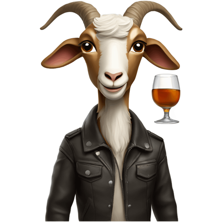 Masculine Goat wearing a leather jacket and sipping a glass of bourbon emoji