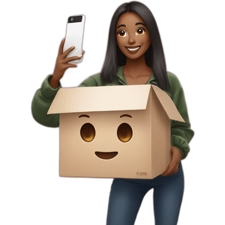 influencer taking selfie with a box emoji