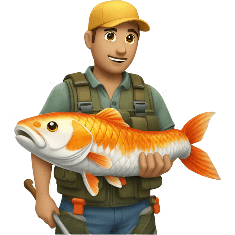 Pescador con una koi emoji