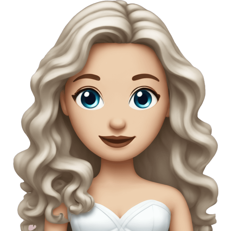 white bride with wavy long brown hair and blue eyes emoji